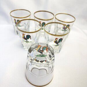 Hand-Painted Vintage Rooster 4 oz. Glassware Set of 6